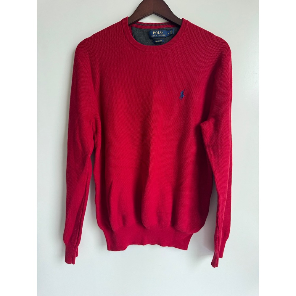 Polo Ralph Lauren Red Pima Cotton Crewneck Sweater Mens Medium Preppy Classic